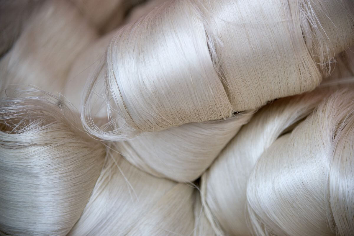 spools of natural silk fibers