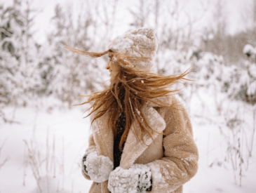 woman with long hair in winter