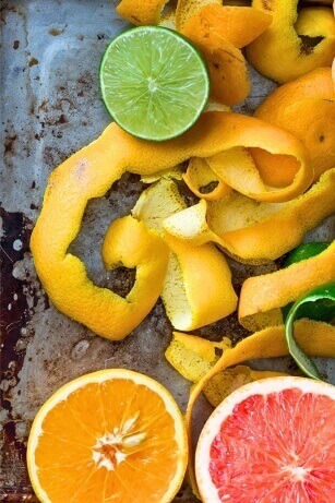 fresh cut orange, lime and lemon with orange peels
