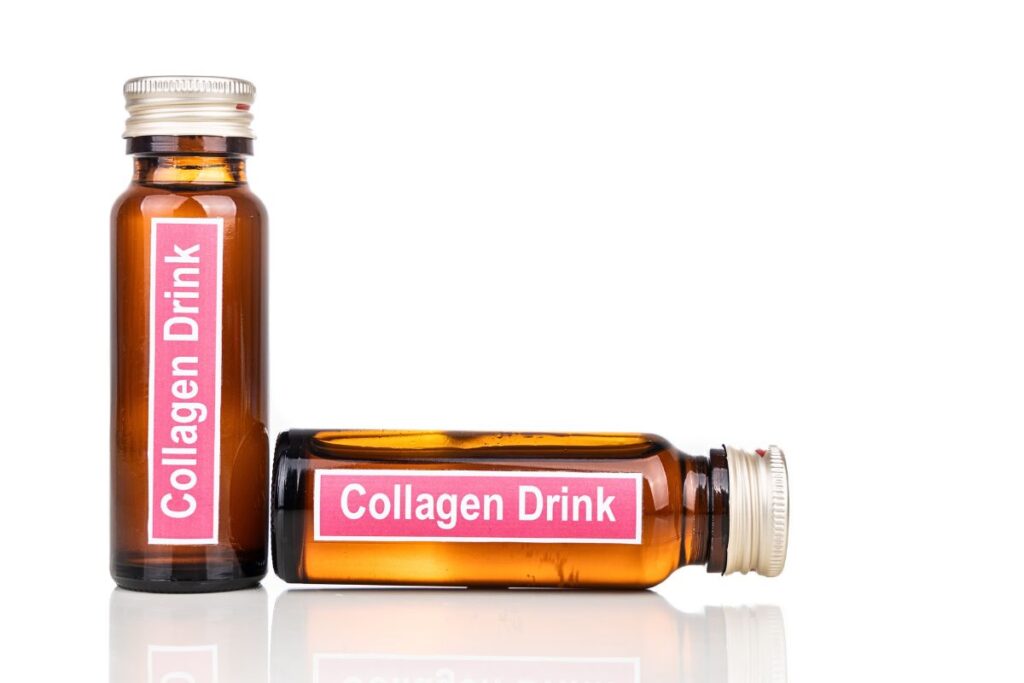two bottles labeled "collagen drink"