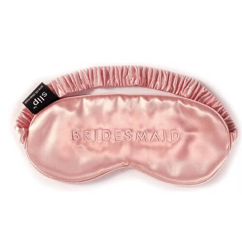 pink silk eye sleeping mask with "bridesmaid" embroidery
