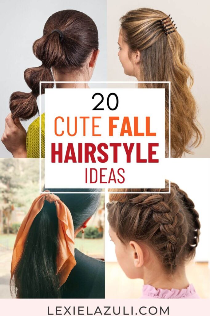 collage of 4 fall hairstyles with text overlay: "20 cute fall hairstyle ideas"